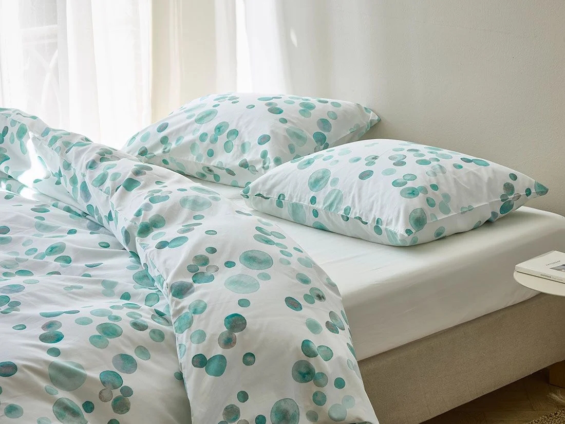 Dekbedovertrek katoen satijn watercolor dots sea green
