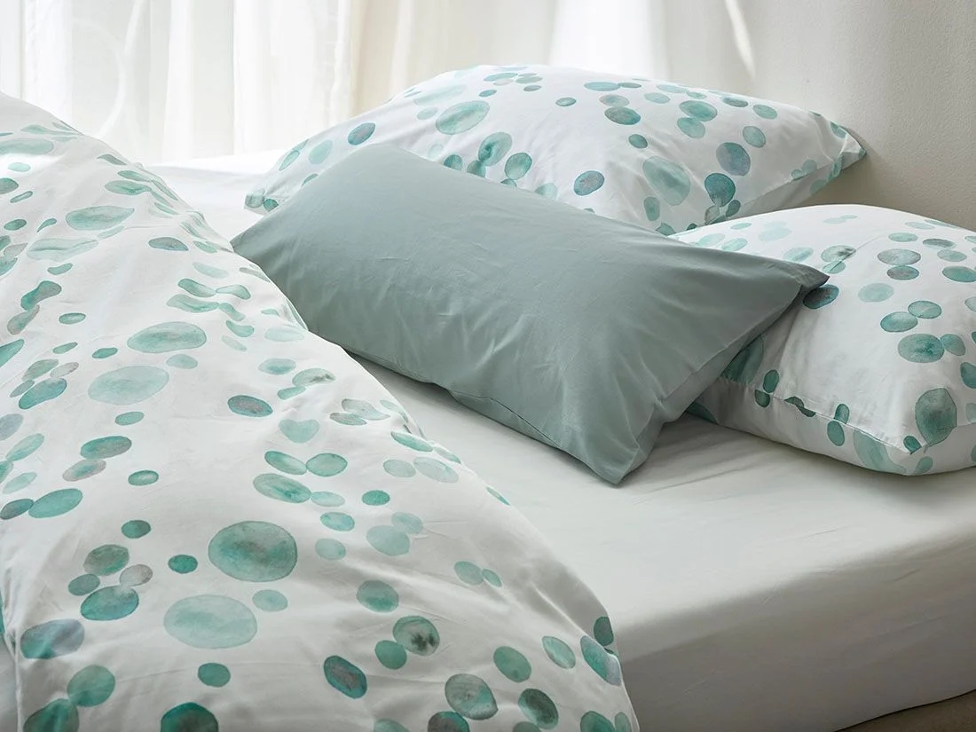 Dekbedovertrek katoen satijn watercolor dots sea green