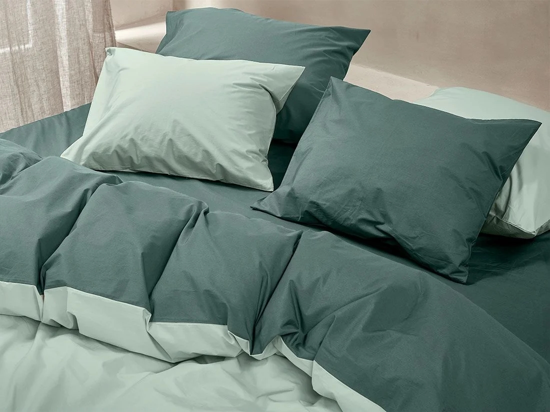 Dekbedovertrek percal katoen double face jade/forest green