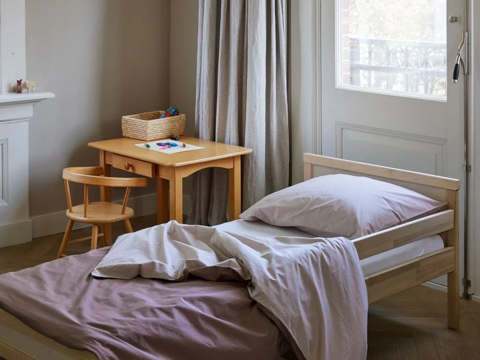 Kinderdekbedovertrek percal katoen double face rose/mauve