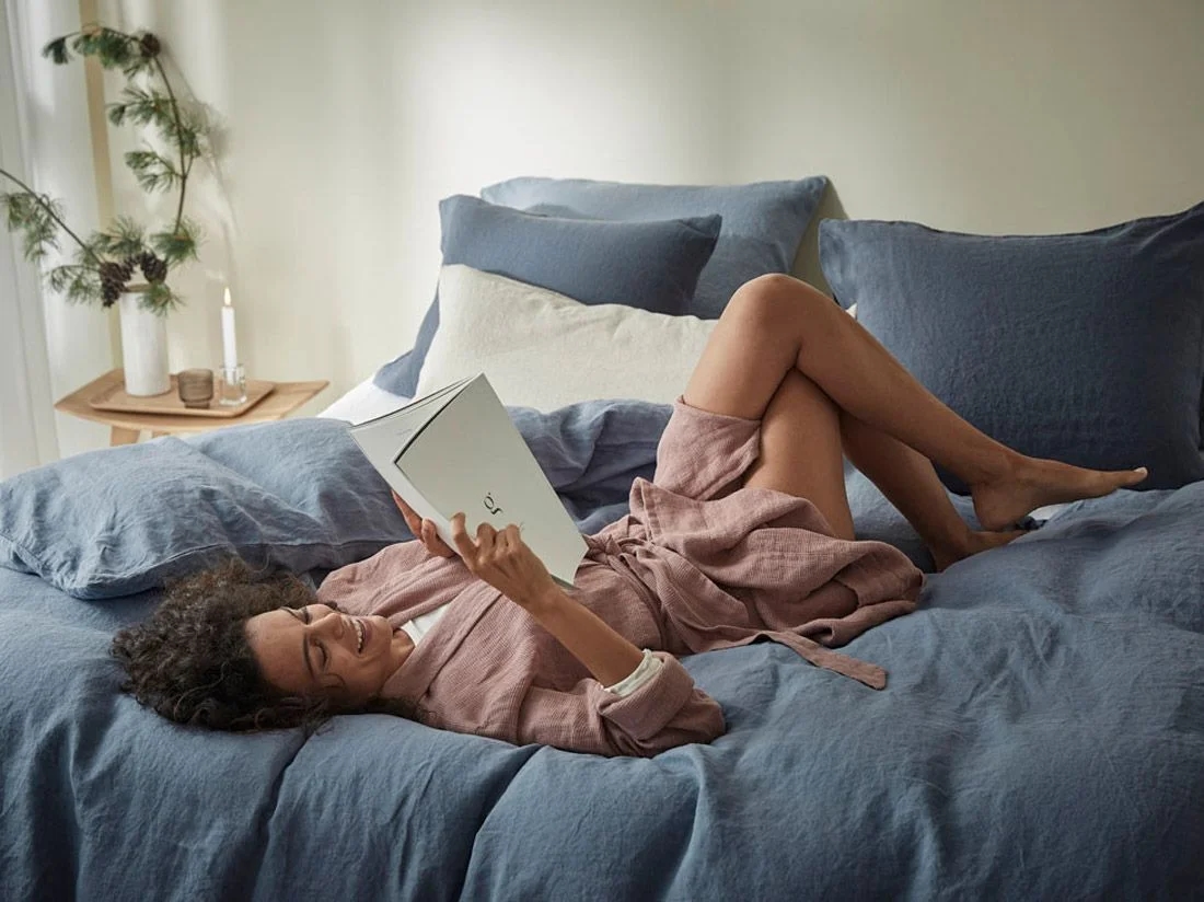 Dekbedovertrek gewassen linnen earth blue