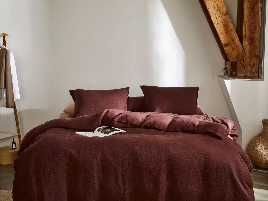 Dekbedovertrek gewassen linnen rosewood