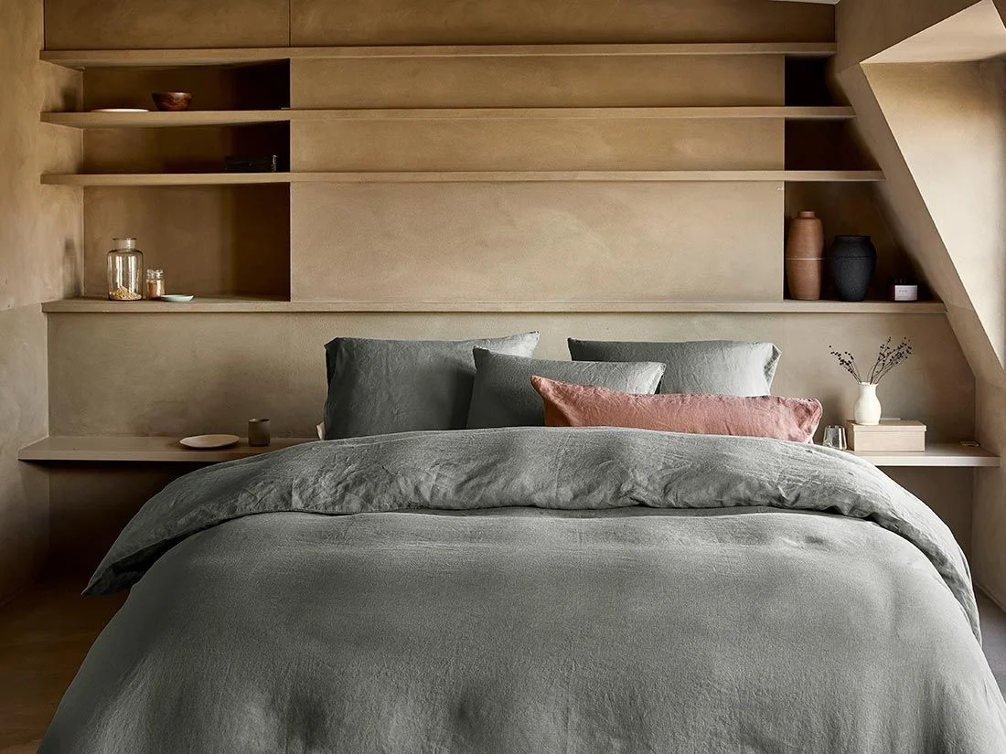 Dekbedovertrek gewassen linnen stone green 200x220 + 2/60x70