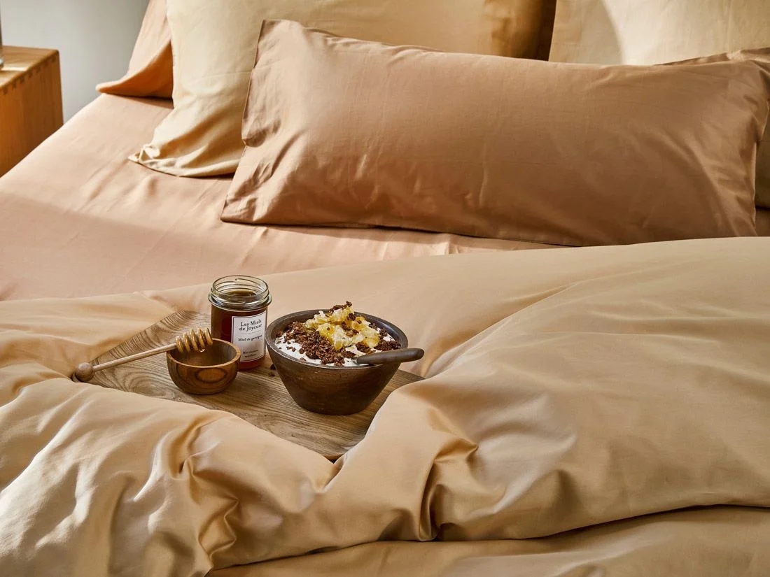 Hoeslaken katoen satijn caramel