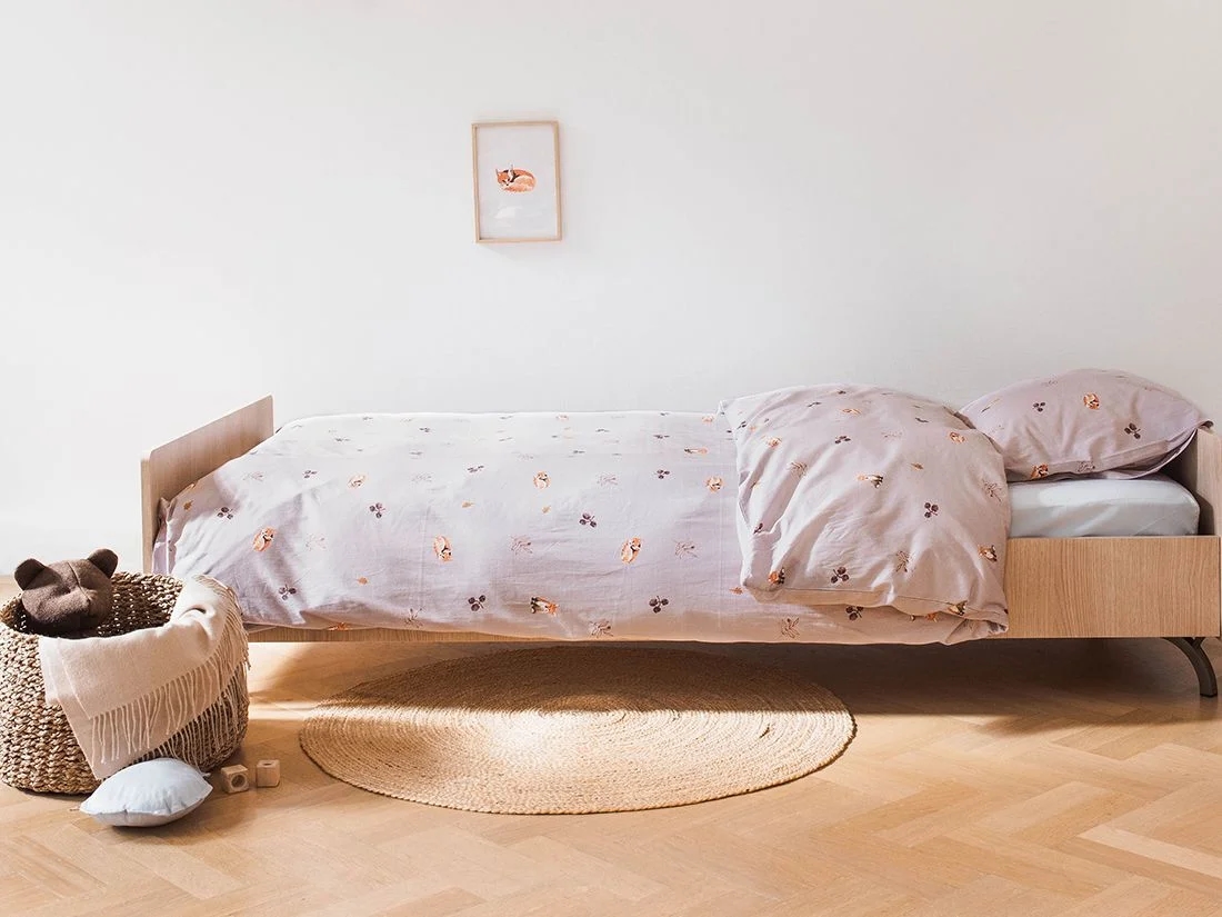 Kinderdekbedovertrek katoen satijn little fox mauve