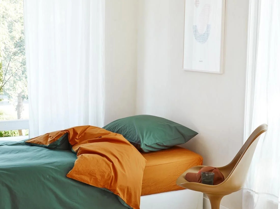 Dekbedovertrek percal katoen double face forest/ochre 140x220 + 1/60x70