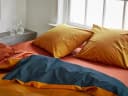 Dekbedovertrek percal katoen double face ochre/navy
