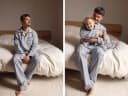 Pyjamaset heren flanel light grey/blue stripe