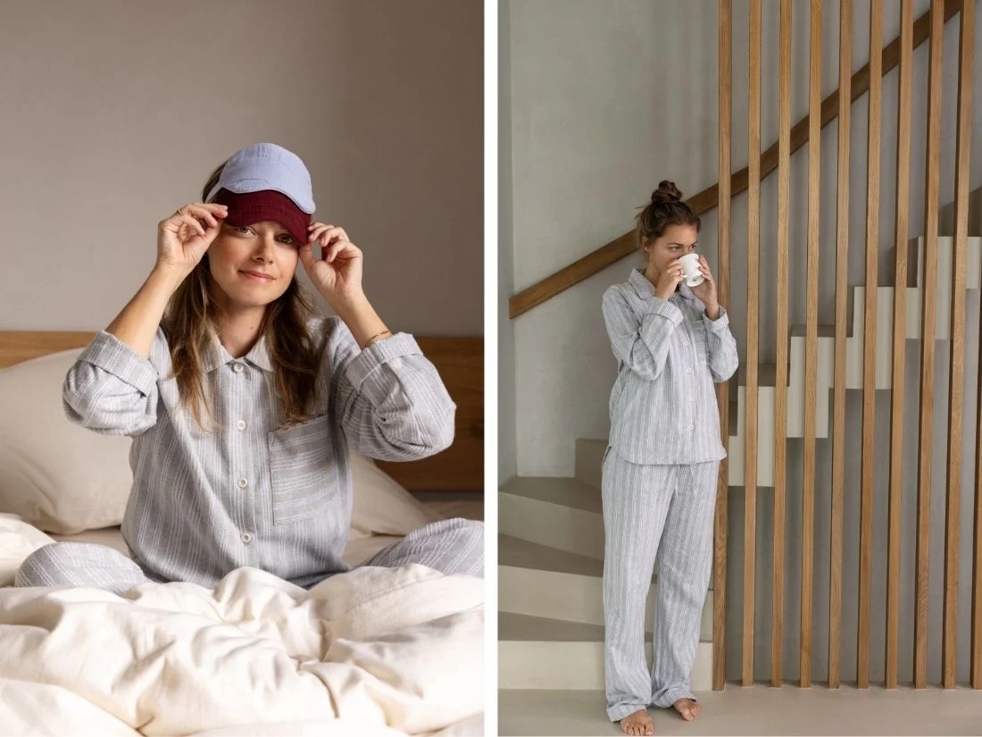 Pyjamabroek dames flanel light grey/white stripe