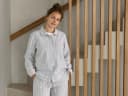 Pyjamashirt dames flanel light grey/white stripe