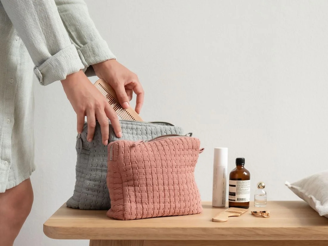 Toilettas mousseline katoen sage green