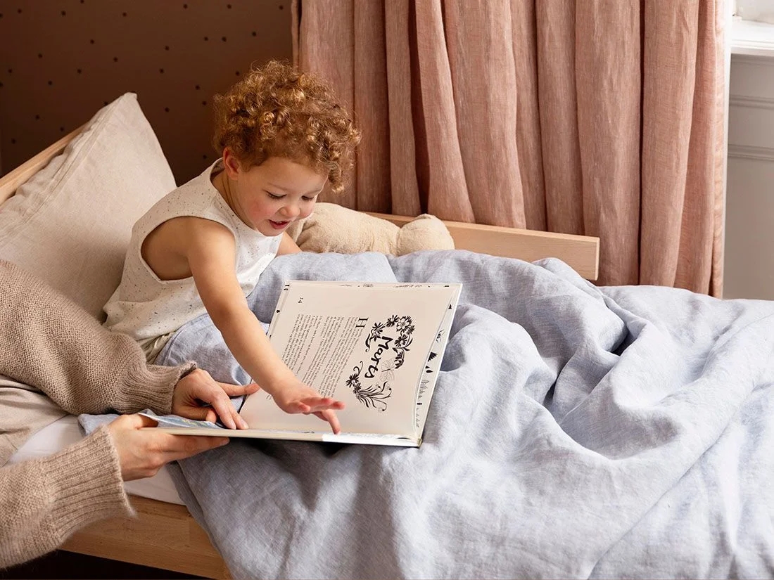 Kinderdekbedovertrek gewassen linnen blue chambray