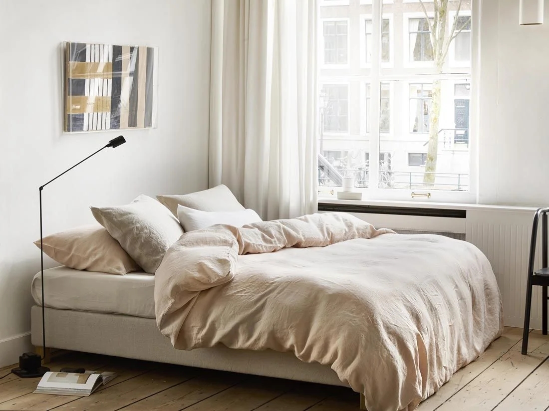 Hoeslaken gewassen linnen dusty rose 140x200x30