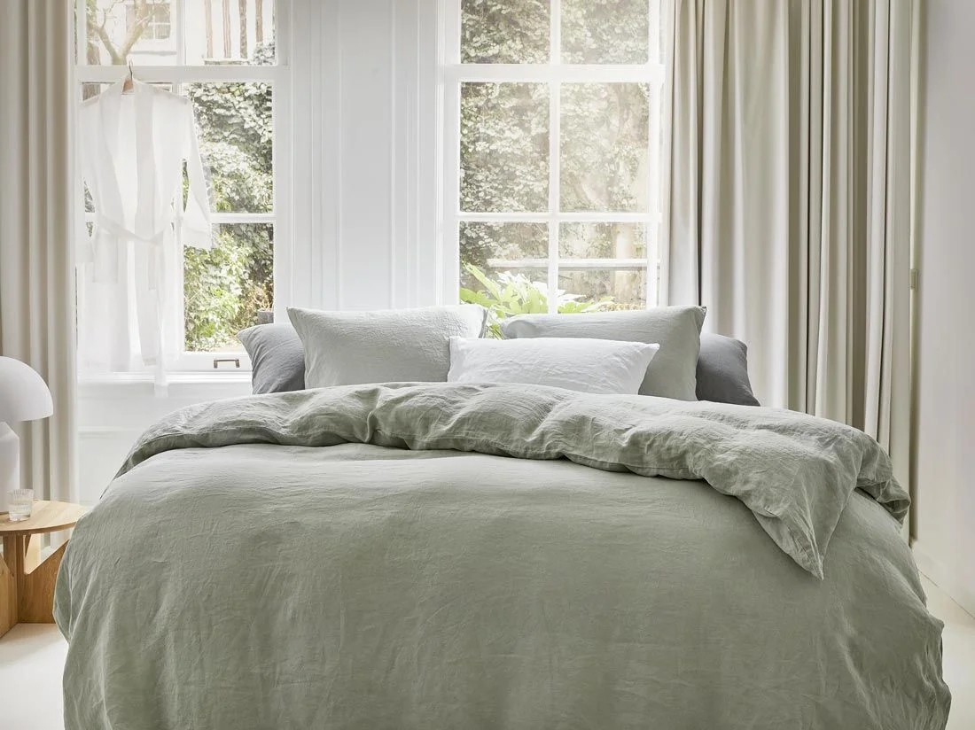 Dekbedovertrek gewassen linnen misty green