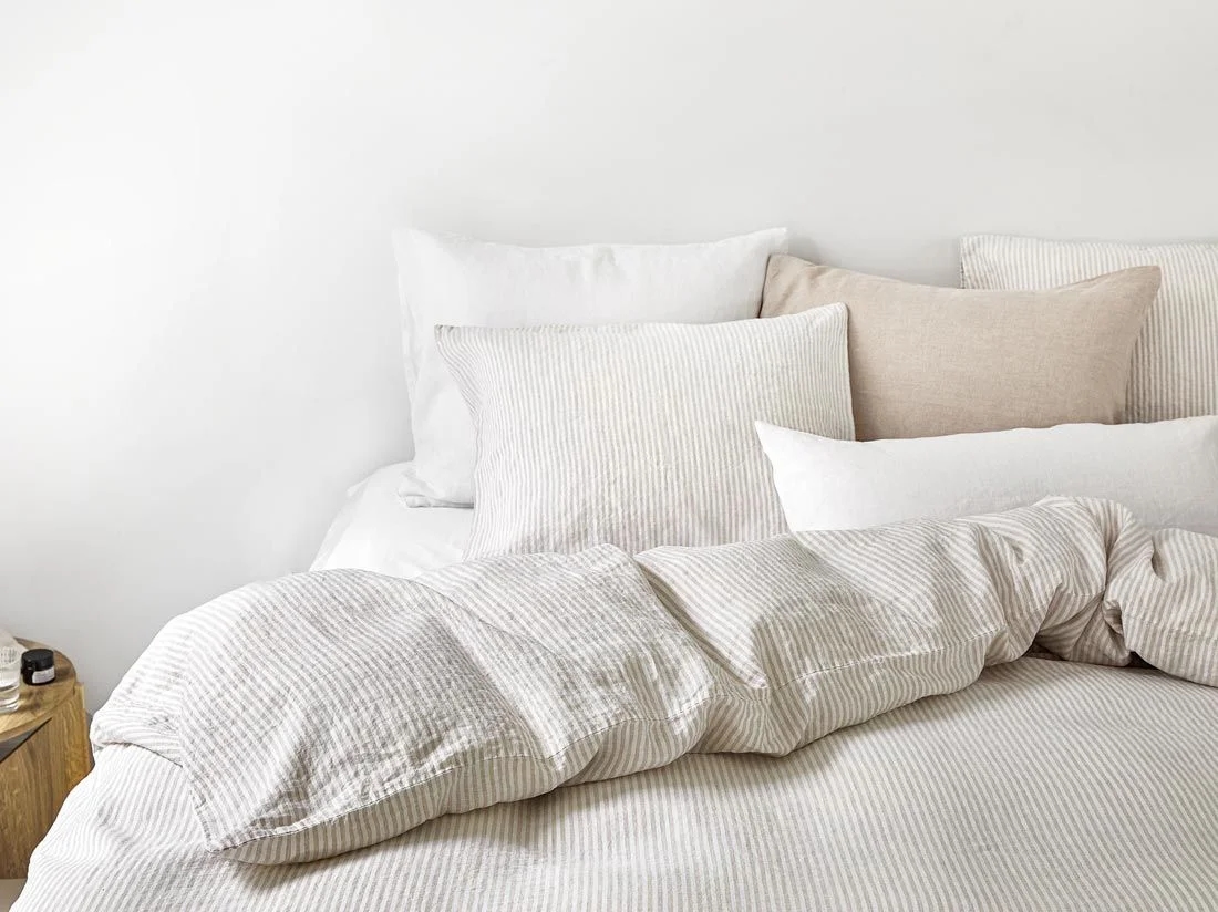 Dekbedovertrek gewassen linnen natural stripe - zonder slopen