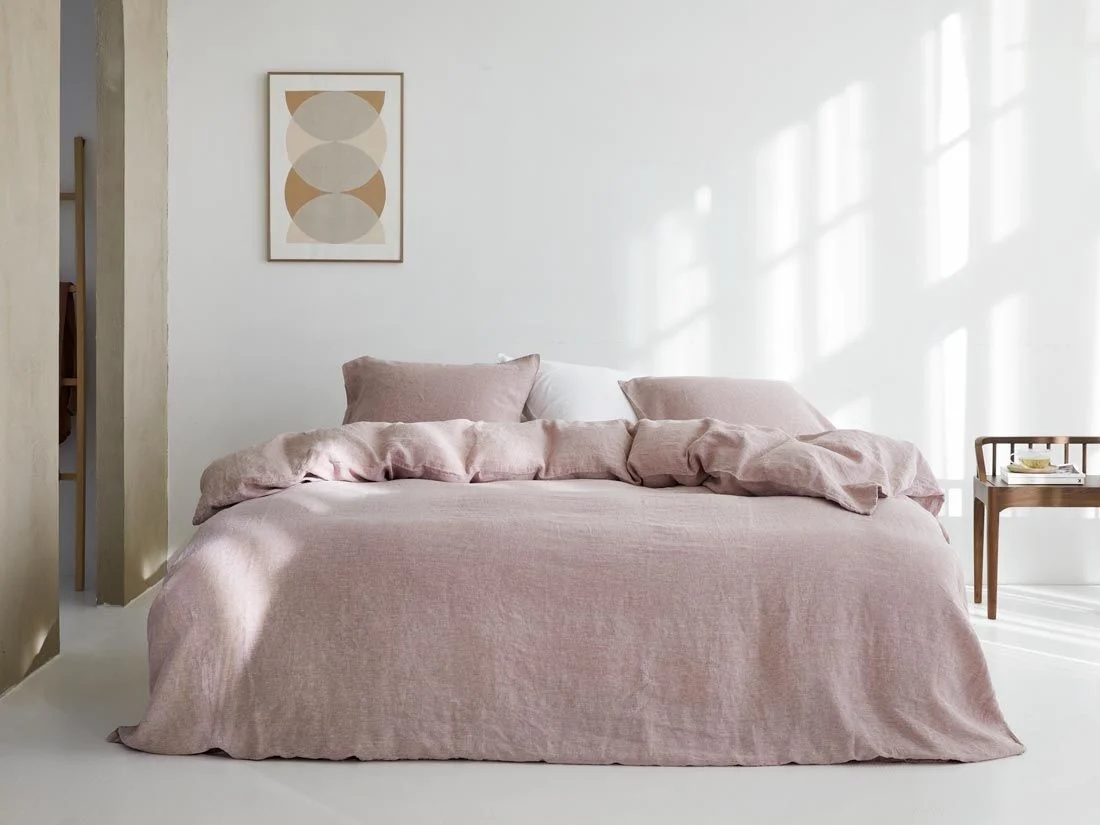 Dekbedovertrek gewassen linnen rose chambray