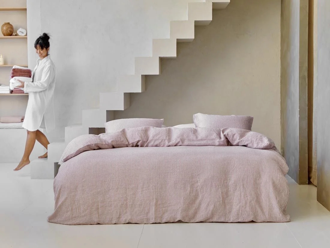 Dekbedovertrek gewassen linnen rose stripe
