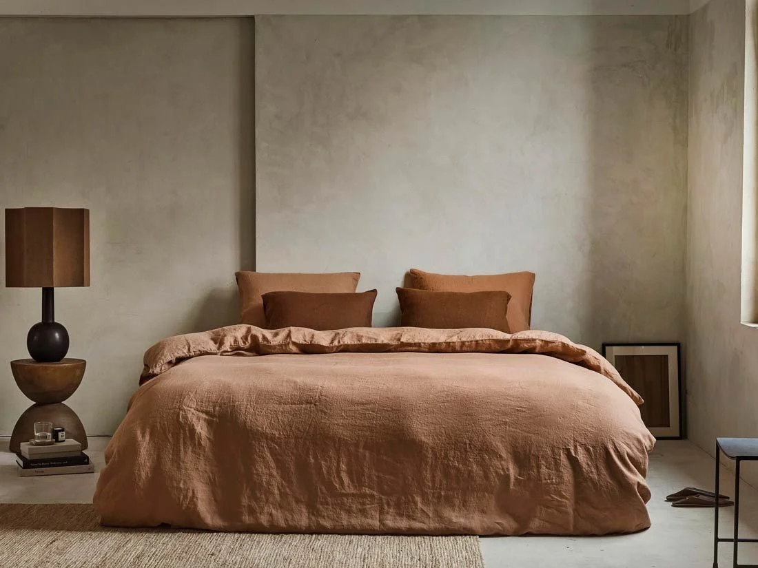 Dekbedovertrek gewassen linnen terracotta