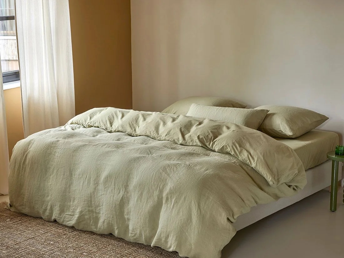 Dekbedovertrek hennep/katoen botanic green