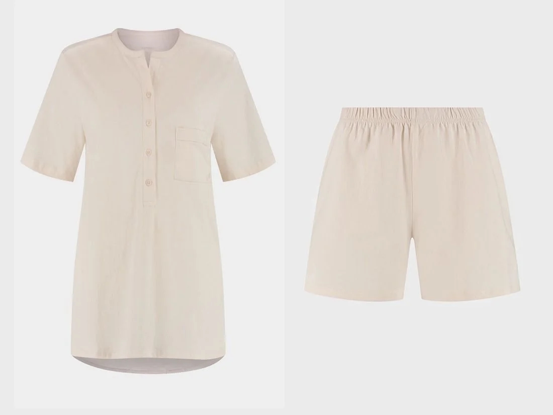Pyjamaset dames kort jersey sunrise white