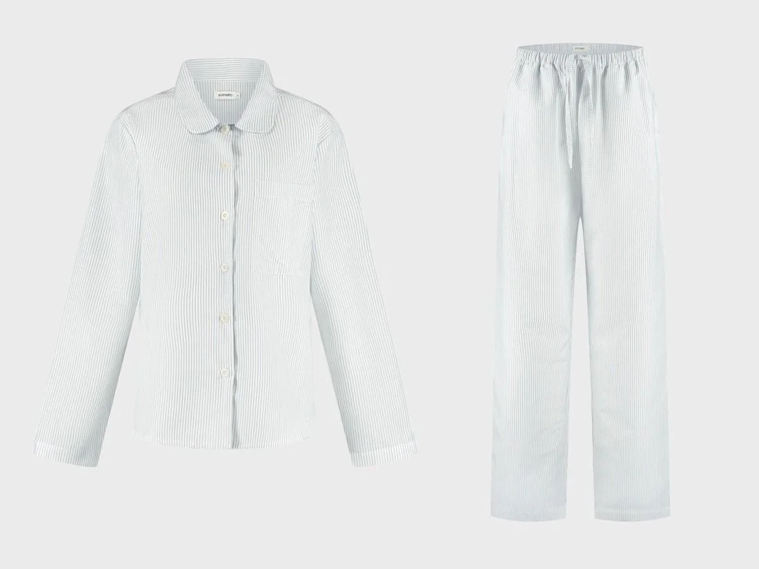 Pyjamaset dames katoen TENCEL™ white/blue stripe