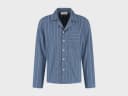 Pyjamashirt heren flanel denim blue/white stripe
