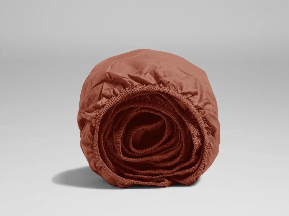 Hoeslaken percal rusty red 90x200x30