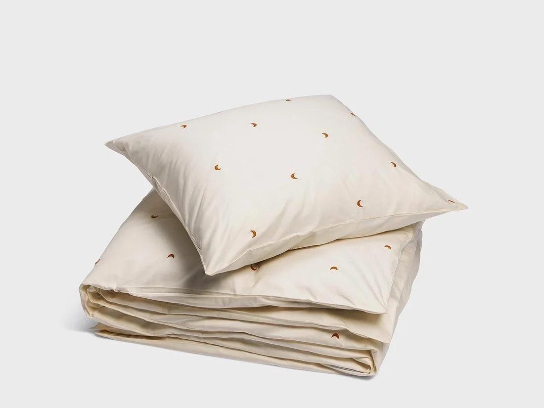Dekbedovertrek katoen satijn warm white/ochre moon