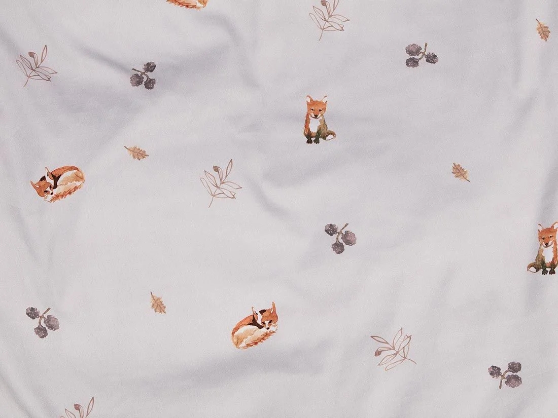 Kinderdekbedovertrek katoen satijn little fox mauve