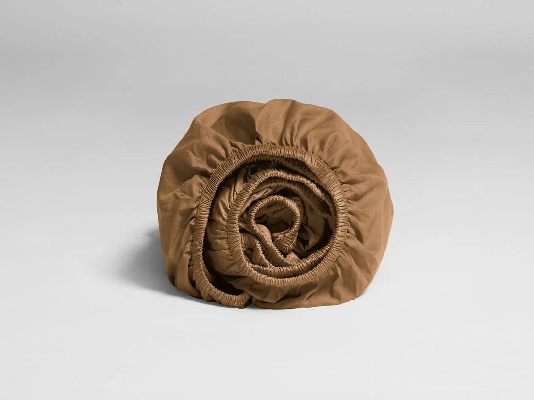 Hoeslaken katoen satijn caramel