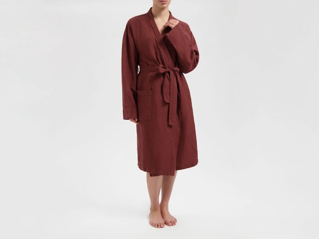 Kimono badjas gewassen linnen rosewood