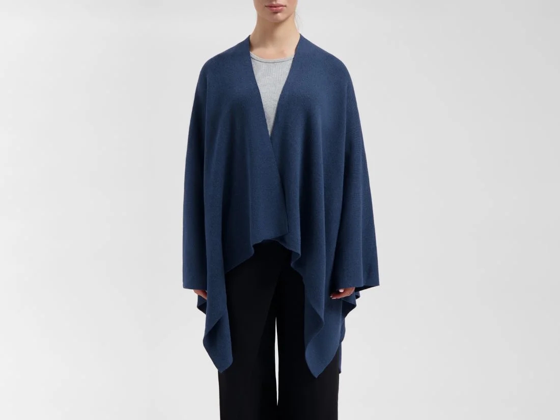 Poncho gebreid katoen navy melange