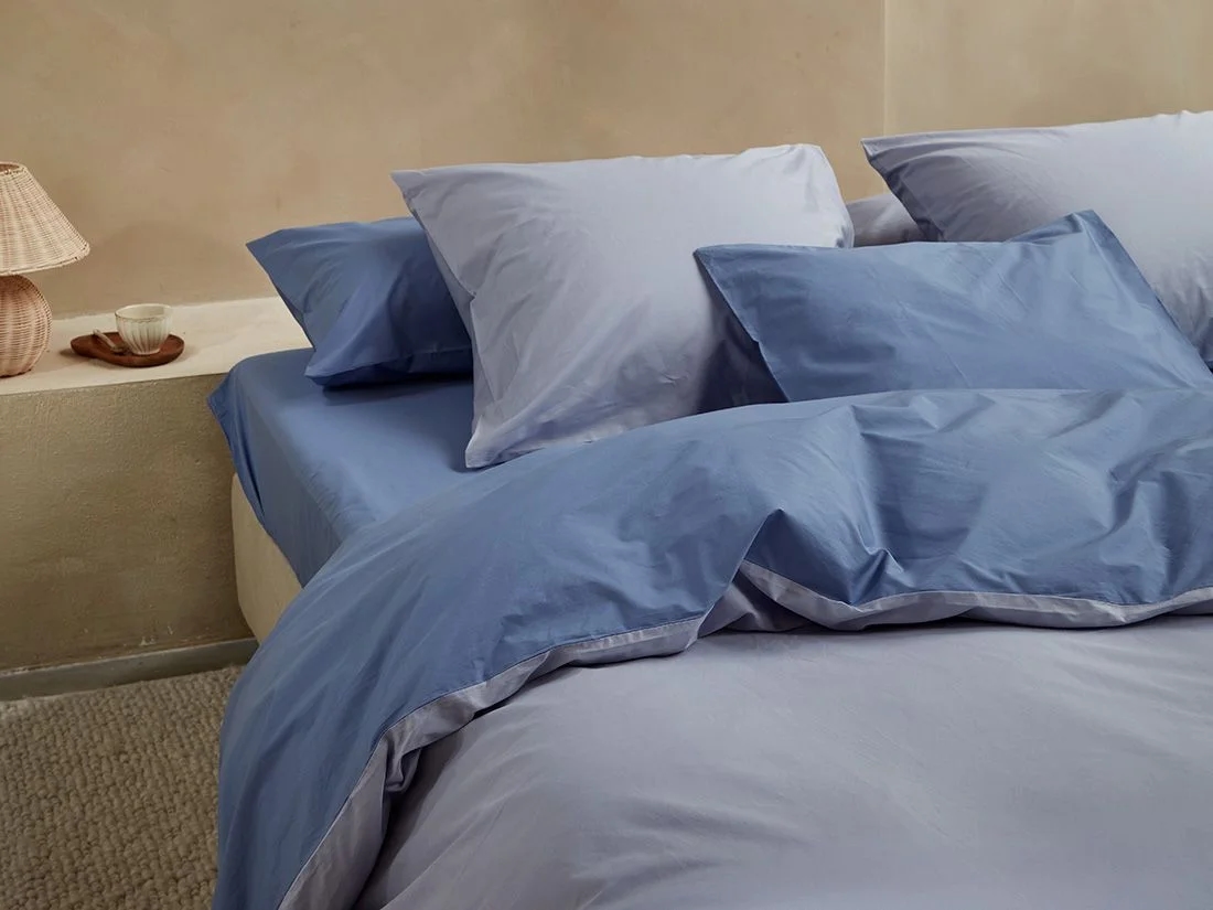 Dekbedovertrek percal katoen double face lavender/serene blue