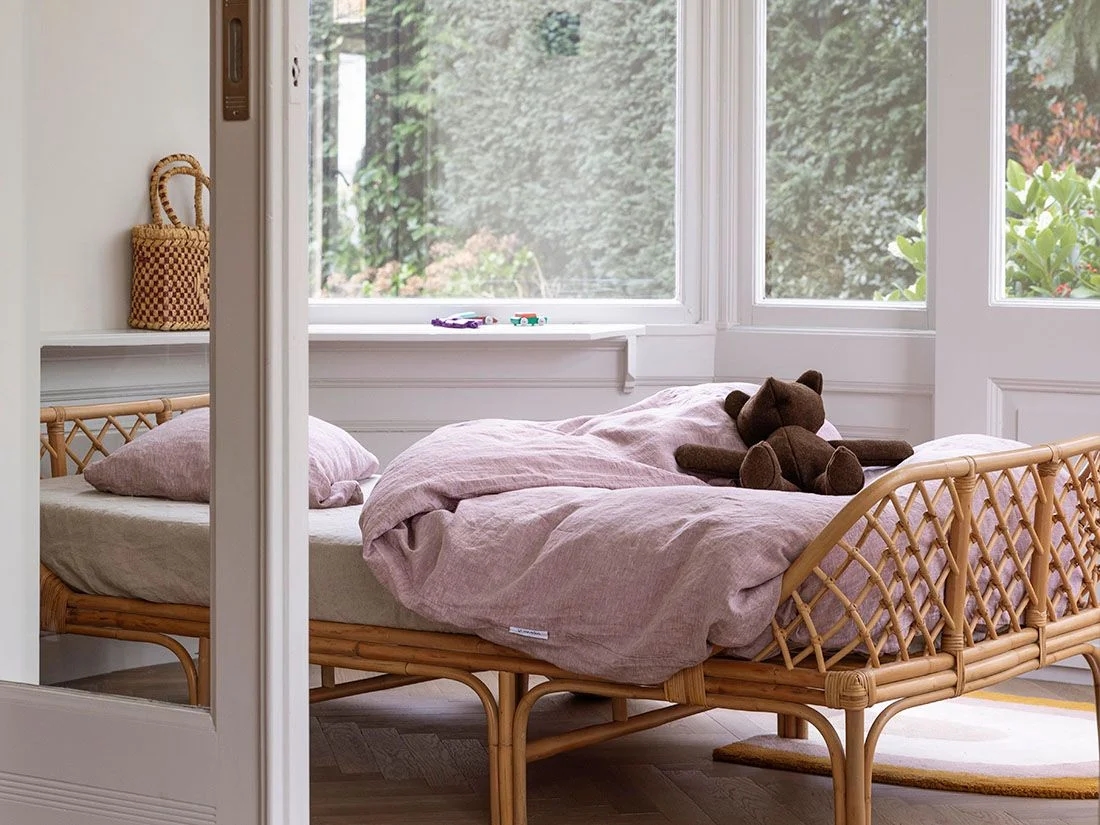 Kinderdekbedovertrek gewassen linnen rose chambray