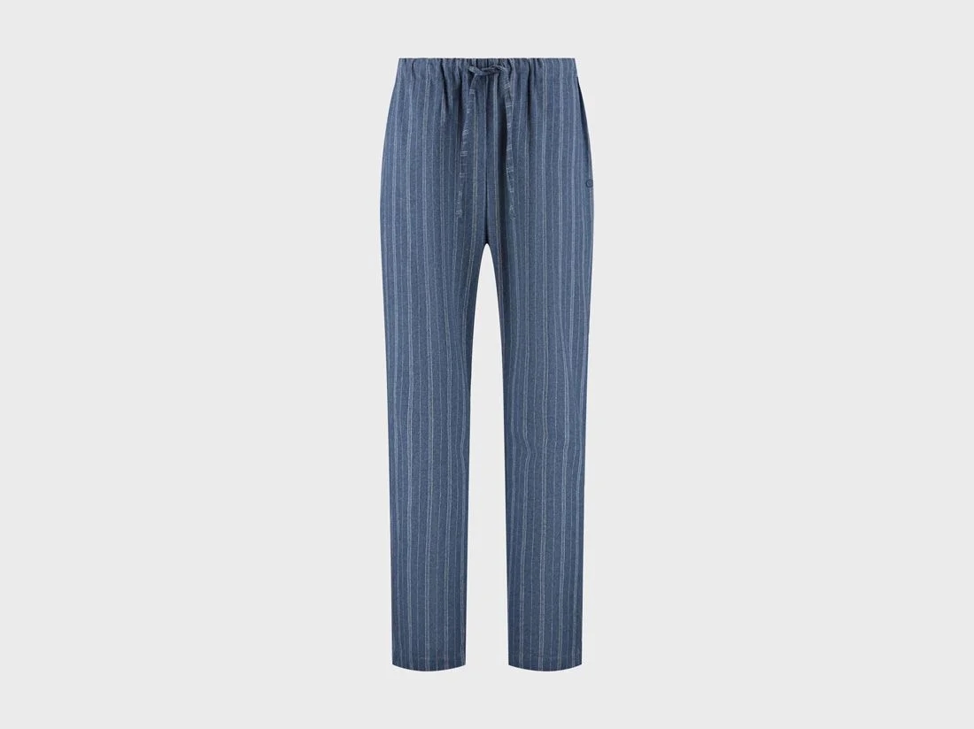 Pyjamabroek heren flanel denim blue/white stripe