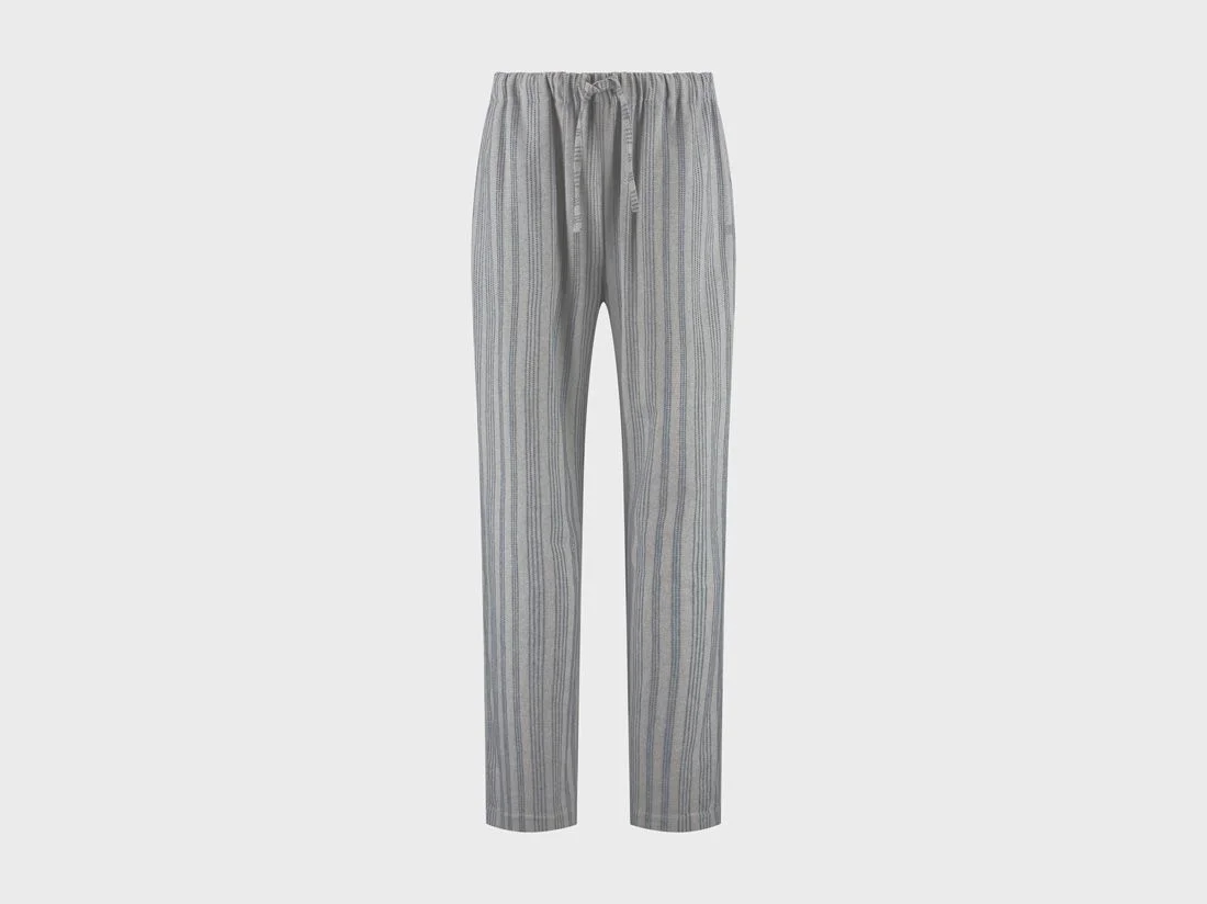 Pyjamabroek heren flanel light grey/blue stripe