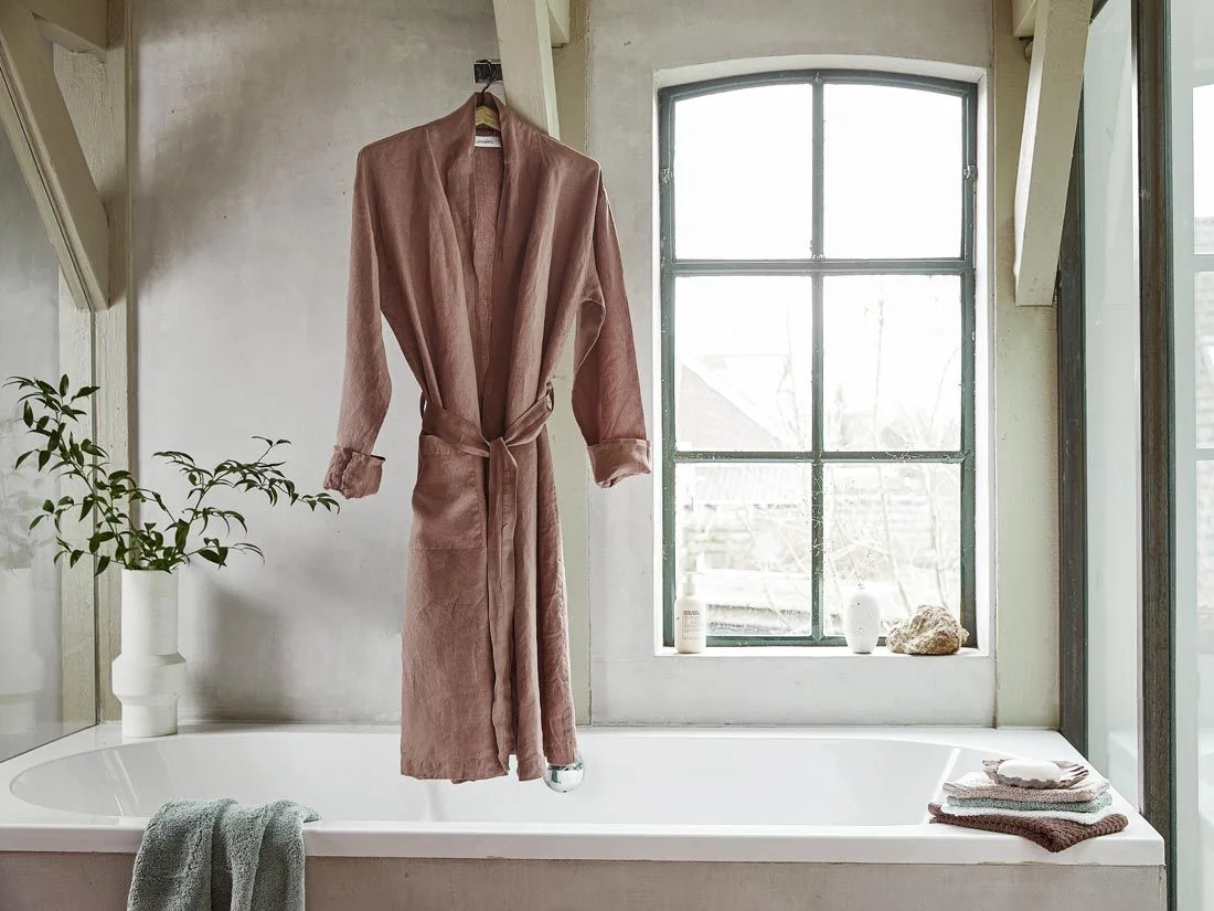 Kimono badjas gewassen linnen clay rose