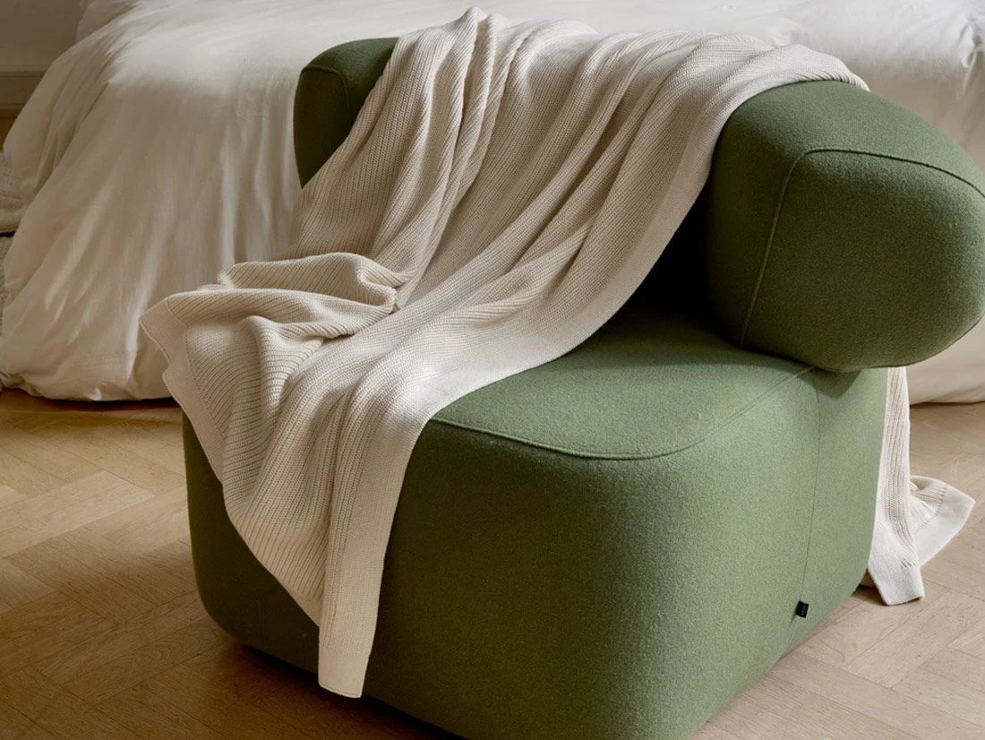 Deken katoen rib warm white 150x210