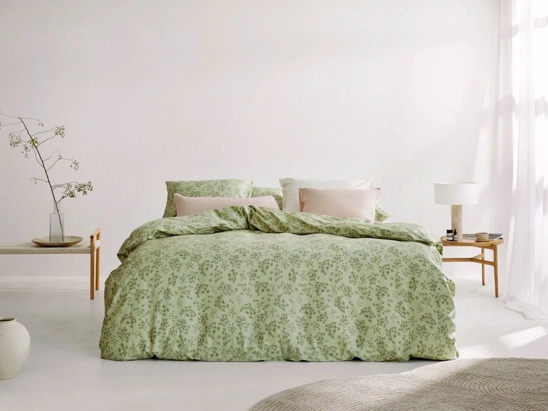 Dekbedovertrek katoen satijn green bloom