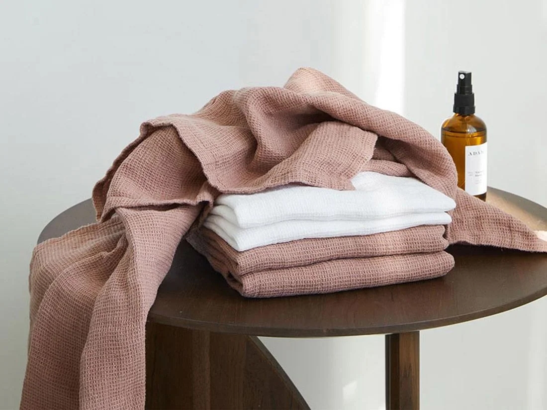 Handdoek gewassen linnen wafel blush rose - 1 st